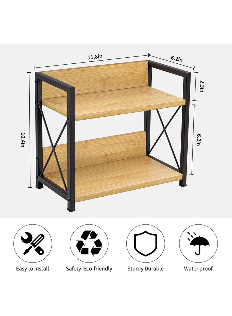Countertop Shelf Organizer, 2 Tier Kitchen Spice Rack Organizer for Countertop, Wood Coffee Counter Shelf Organizer for Home (Bamboo), Bamboo & Black, 11.8''×6.2''×10.4'' - Image 5